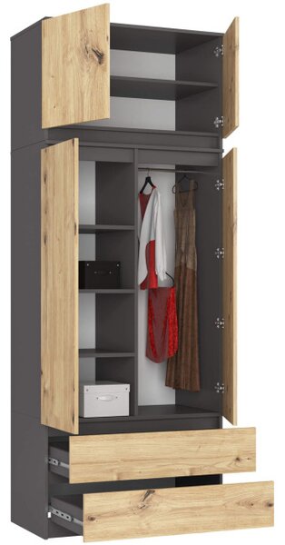 Skriňa s nadstavcom S 90 2D 2SZ CLP grafitová / dub artisan