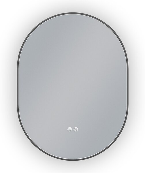 Erga Freya, oválne LED zrkadlo 60x80cm v čiernom kovovom ráme, 3 farby svetla, zadné osvetlenie, vyhrievacia podložka proti zapareniu, ERG-V01-FREYA-…