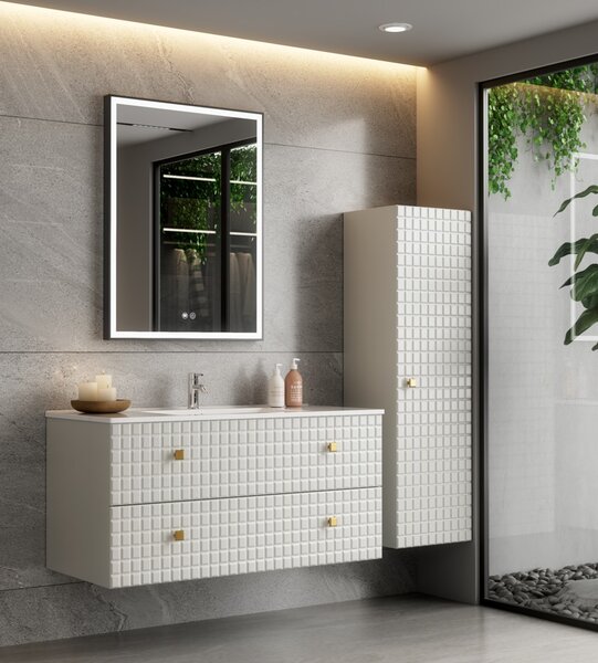 Erga Samira, LED zrkadlo 60x80cm v čiernom ráme, 2185 lm, 3 farby svetla, predné/zadné osvetlenie, ERG-V01-SAMIRA-6080-BK