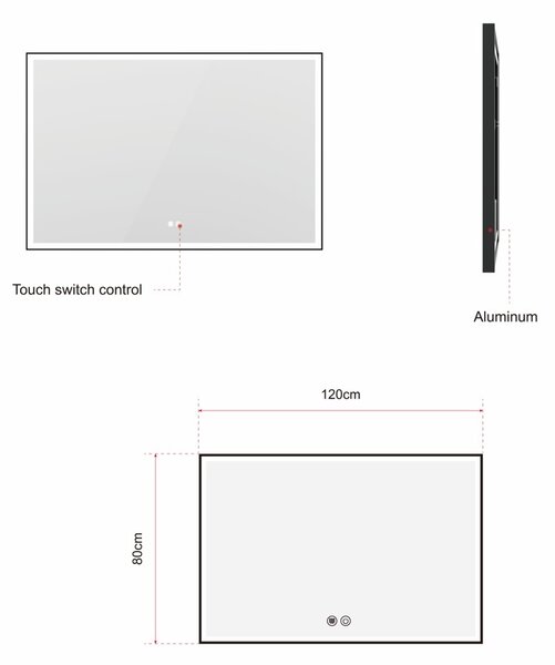 Erga Samira, LED zrkadlo 120x80cm v čiernom ráme, 3105 lm, 3 farby svetla, predné/zadné osvetlenie, ERG-V01-SAMIRA-1280-BK