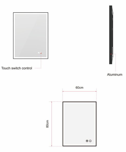 Erga Samira, LED zrkadlo 60x80cm v čiernom ráme, 2185 lm, 3 farby svetla, predné/zadné osvetlenie, ERG-V01-SAMIRA-6080-BK