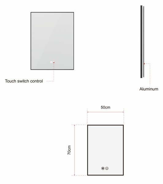 Erga Megan, LED zrkadlo 50x70cm v čiernom ráme, 1840 lm, 3 farby svetla, zadné osvetlenie, ERG-V01-MEGAN-5070-BK