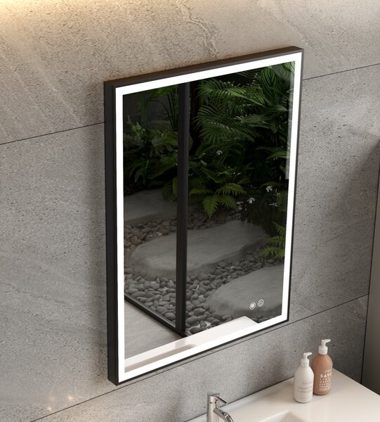 Erga Samira, LED zrkadlo 60x80cm v čiernom ráme, 2185 lm, 3 farby svetla, predné/zadné osvetlenie, ERG-V01-SAMIRA-6080-BK