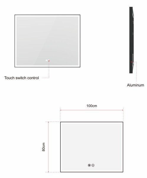 Erga Samira, LED zrkadlo 100x80cm v čiernom ráme, 2760 lm, 3 farby svetla, predné/zadné osvetlenie, ERG-V01-SAMIRA-1080-BK