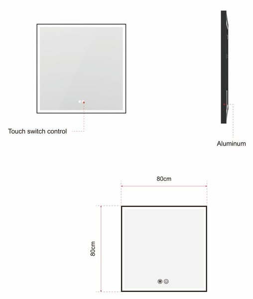 Erga Samira, LED zrkadlo 80x80cm v čiernom ráme, 2415 lm, 3 farby svetla, predné/zadné osvetlenie, ERG-V01-SAMIRA-8080-BK