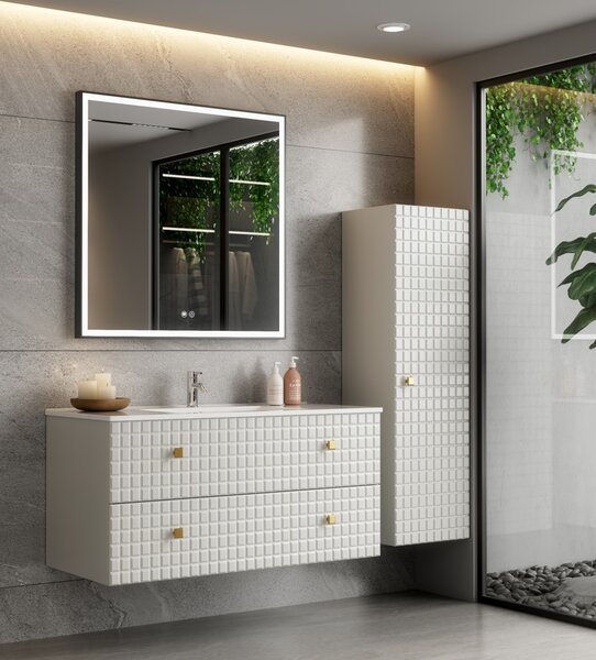 Erga Samira, LED zrkadlo 80x80cm v čiernom ráme, 2415 lm, 3 farby svetla, predné/zadné osvetlenie, ERG-V01-SAMIRA-8080-BK