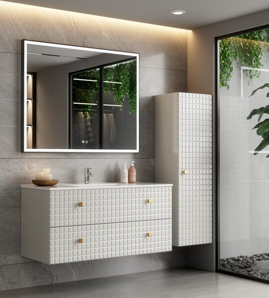 Erga Samira, LED zrkadlo 100x80cm v čiernom ráme, 2760 lm, 3 farby svetla, predné/zadné osvetlenie, ERG-V01-SAMIRA-1080-BK