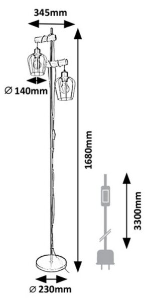 Rabalux Stojacia lampa FABIANO 2x40W/E27 - čierna, svetlé drevo