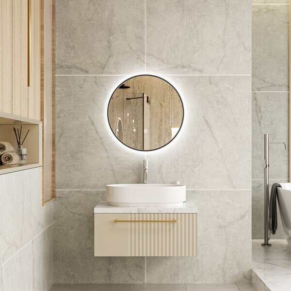 Erga Emma, okrúhle LED zrkadlo 50cm, čierny kovový rám, 1150 lm, 6500K, zadné osvetlenie, ERG-V01-201-5050-BK