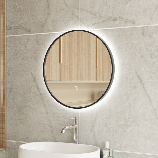 Erga Emma, okrúhle LED zrkadlo 80cm, čierny kovový rám, 1840 lm, 6500K, zadné osvetlenie, ERG-V01-201-8080-BK