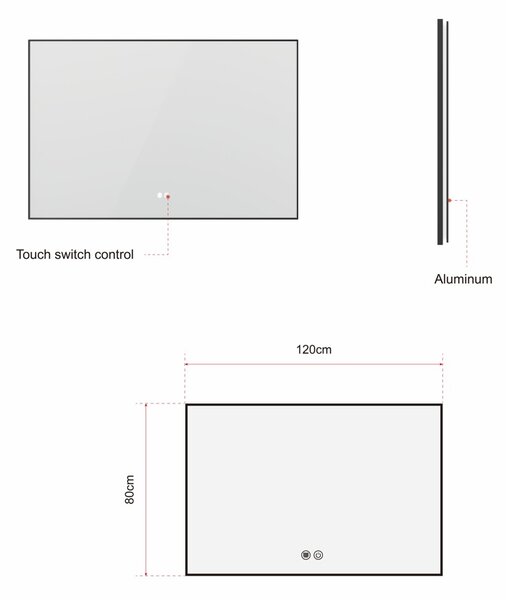 Erga Megan, LED zrkadlo 120x80cm v čiernom ráme, 3105 lm, 3 farby svetla, zadné osvetlenie, ERG-V01-MEGAN-1280-BK