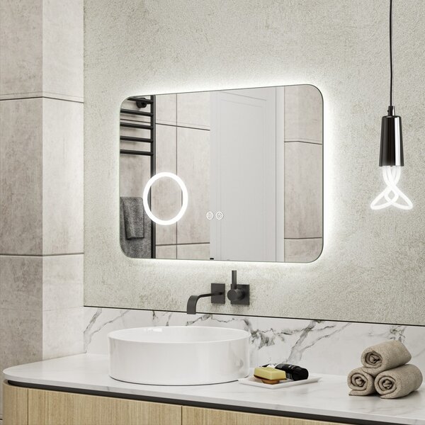 Erga Myra, LED zrkadlo 70x50 cm s kozmetickým zrkadlom 3x zväčšenie, 2662 lm, 3 farby svetla, zadné osvetlenie, ERG-V01-MYRA-7050-00