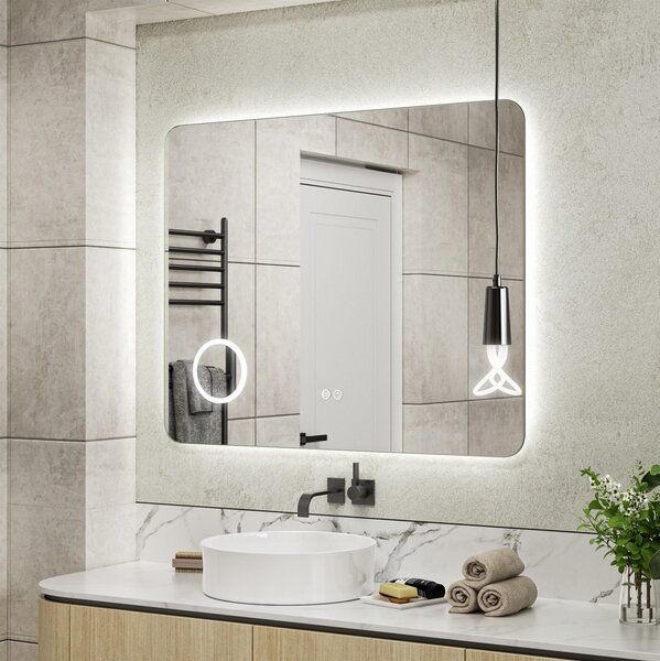 Erga Myra, LED zrkadlo 100x80 cm s kozmetickým zrkadlom 3x zväčšenie, 4114 lm, 3 farby svetla, zadné osvetlenie, ERG-V01-MYRA-1080-00