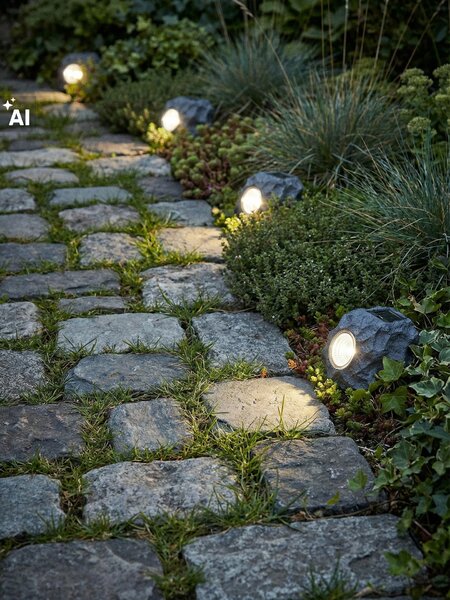 Sinsay - Záhradná solárna LED lampa v tvare kameňa - svetlošedá