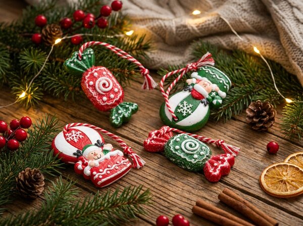 Súprava 4 ks vianočných ozdôb CANDY ELF 6 cm