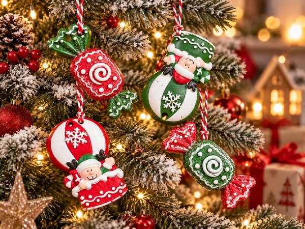 Súprava 4 ks vianočných ozdôb CANDY ELF 6 cm
