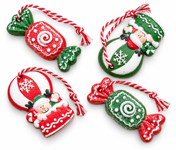 Súprava 4 ks vianočných ozdôb CANDY ELF 6 cm