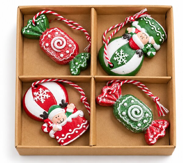 Súprava 4 ks vianočných ozdôb CANDY ELF 6 cm