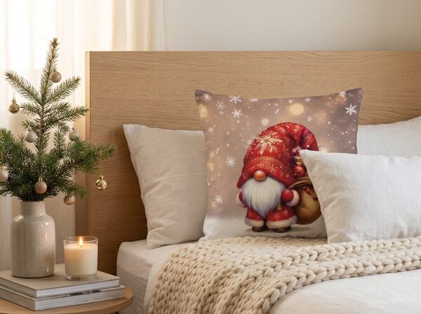 3D obliečka na vankúš z mikrovlákna SANTA GNOME 45x45 cm, červený