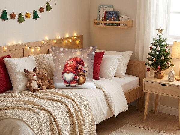 3D obliečka na vankúš z mikrovlákna SANTA GNOME 45x45 cm, červený