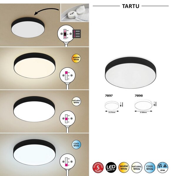 Rabalux LED vonkajšie stropné kruhové svietidlo TARTU 18W | 1800lm | 2800-6000K CCT | IP44 - čierna