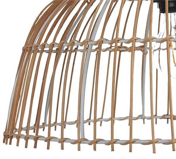 Závesná lampa prírodná béžová otvorené ratanové tienidlo čierny kábel boho dizajn osvetlenie do interiéru