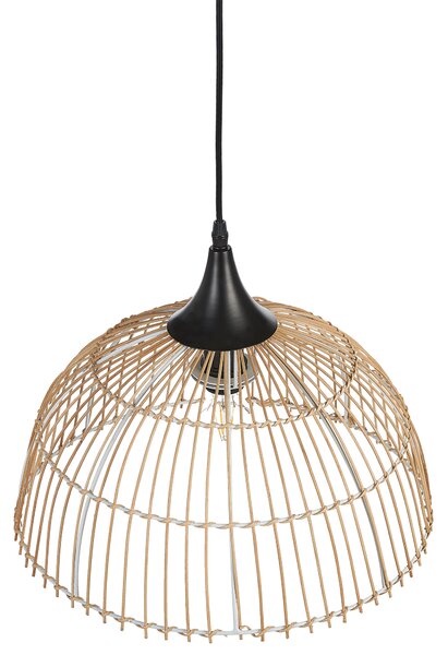 Závesná lampa prírodná béžová otvorené ratanové tienidlo čierny kábel boho dizajn osvetlenie do interiéru
