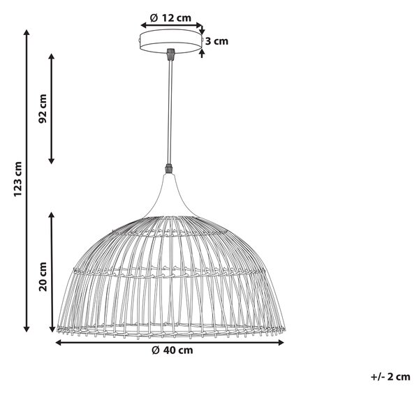 Závesná lampa prírodná béžová otvorené ratanové tienidlo čierny kábel boho dizajn osvetlenie do interiéru