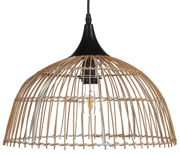Závesná lampa prírodná béžová otvorené ratanové tienidlo čierny kábel boho dizajn osvetlenie do interiéru