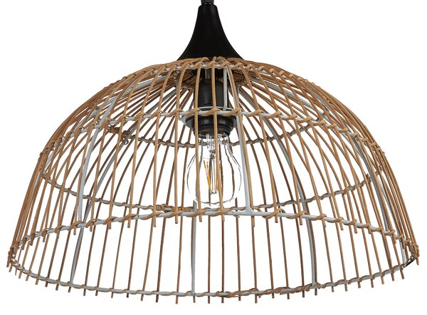 Závesná lampa prírodná béžová otvorené ratanové tienidlo čierny kábel boho dizajn osvetlenie do interiéru