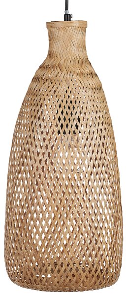 Závesná lampa svetlé drevo béžová otvorené bambusové tienidlo boho dizajn osvetlenie do interiéru