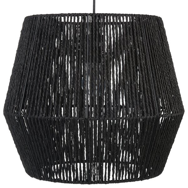 Závesná lampa čierna tienidlo z papierového výpletu prírodné materiály nastaviteľný kábel boho dizajn osvetlenie