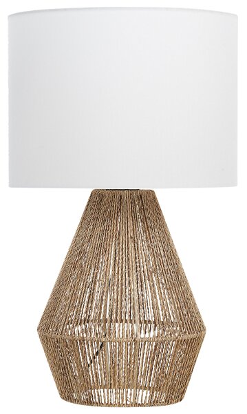 Stolná lampa prírodný papierový výplet látkové tienidlo boho dizajn osvetlenie do interiéru