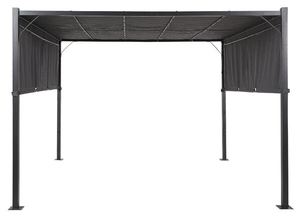Pergola tmavosivý polyester oceľový rám 310 x 310 cm látkové tienidlo solárne LED svetlá záhradný prístrešok moderný štýl exteriér