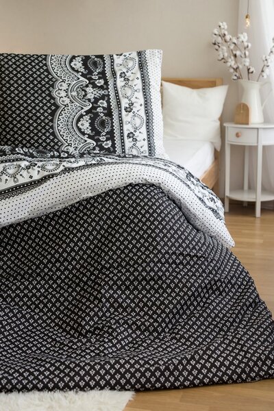 Polybavlnené obliečky na 2 postele CANZONE BLACK, čierne Rozmer obliečky: 2 ks 70 x 90 cm | 2 ks 140 x 200 cm