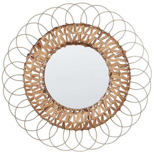 Nástenné zrkadlo prírodné vodný hyacint oceľ ø 67 cm okrúhle boho dizajn doplnky do predsiene