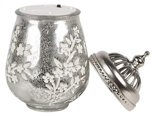 Strieborná sklenená svietiaca LED lampáš Balli - Ø 9*15 cm - Clayre & Eef
