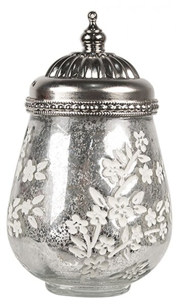 Strieborná sklenená svietiaca LED lampáš Balli - Ø 9*15 cm - Clayre & Eef