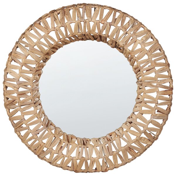 Nástenné zrkadlo prírodné rám z vodného hyacintu 58 cm okrúhle dekoratívny doplnok boho dizajn