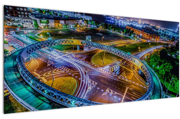 Obraz - panoráma nočného mesta (120x50 cm)