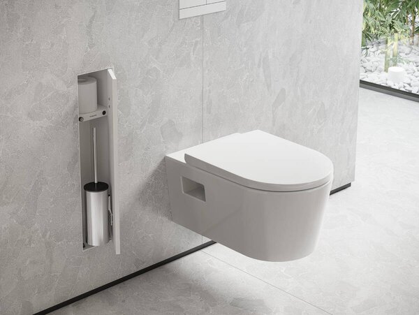 Hansgrohe XtraStoris Rock - Zabudovaný držiak na WC kefu s poličkou s možnosťou obkladu, biela matná 56060700