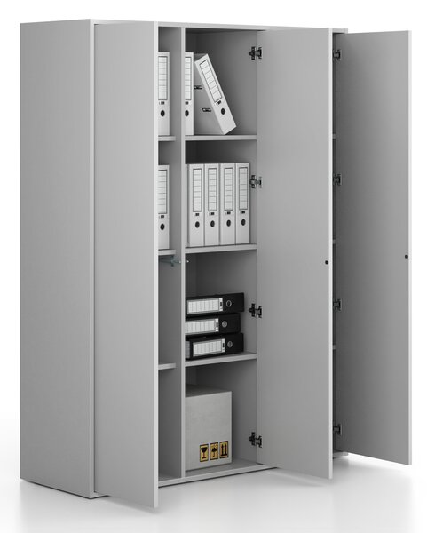 Kancelárska skriňa FRAME, 3x dvere, 1299 x 450 x 1735 mm, PUSH-lock, sivá