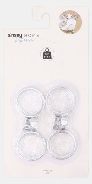 Sinsay - Súprava samolepiacich kúpeľňových háčikov 4 pack - clear