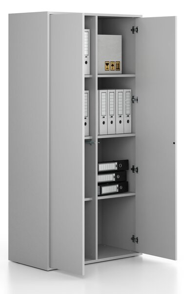 Kancelárska skriňa FRAME, 2x dvere, 872 x 450 x 1735 mm, PUSH-lock, sivá