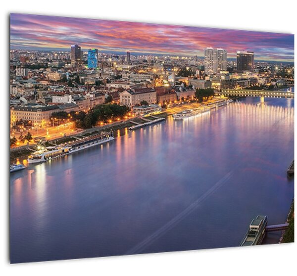 Obraz nočného mesta Bratislavy s riekou (70x50 cm)