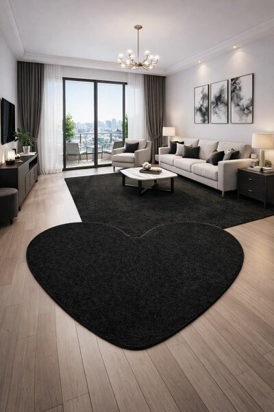 Vopi , Kusový koberec Eton čierny srdce, 100x120 srdce, čierna