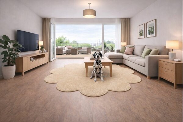Vopi, Kusový koberec Eton béžový kvetina, 120x120 kvietok, béžová