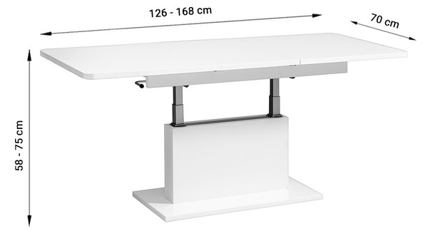 Rozkladací konferenčný / jedálenský stôl Opti 2v1 126-168x70 - biela