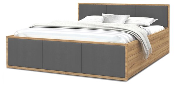 Čalúnená jednolôžková posteľ s úložným priestorom Dolly 120x200 - dub craft/grafit