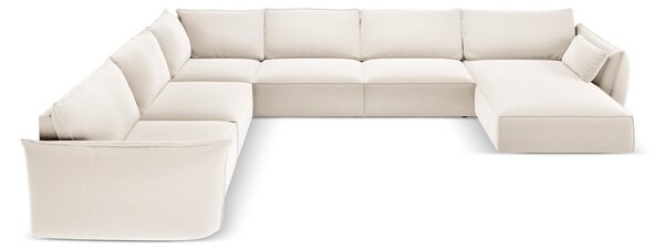 Béžová zamatová rohová pohovka (ľavý roh/do "U") Vanda – Mazzini Sofas
